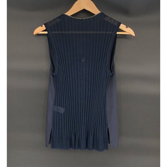 Rag & Bone Navy Valerie Zip Sleeveless Blouse Women's S Sheer Zip Collar V-Neck - Picture 2 of 8